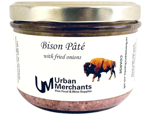 Bison Pâté with Fried Onions From Urban Merchants, Gourmet French Pate, Ideal Accompaniment For Cheese, Charcuterie, Crackers, Pickles And Chuntneys, 180g Glass Jar