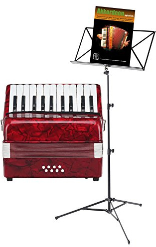 Classic Cantabile Secondo Acordeón Infantil 8 Bajos Set (Acordeón para niños con 8 bajos, incl. correa, funda, atril y escuela) Rojo