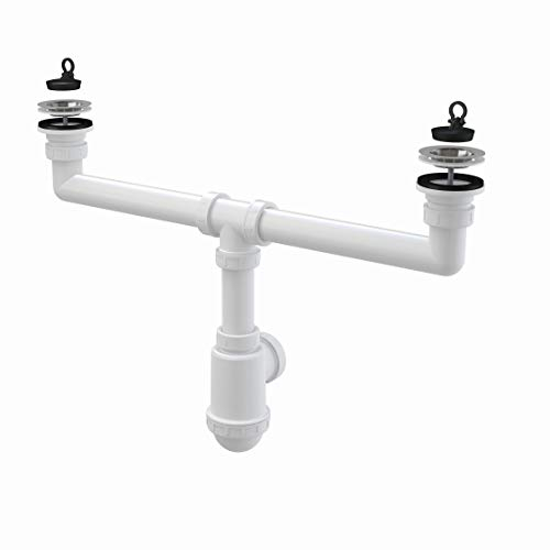Siphon für Doppelspülbecken Rostfreies Gitter DN 70 Universal DN40/50 Ablaufgarnitur Ablauf Doppelbecken Spüle