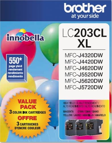 Brother Genuine High Yield Color Ink Cartridges, LC2033PKS, 3-Pack, Cyan, Magenta, Yellow, 550 Pages, Amazon Dash Replenishment