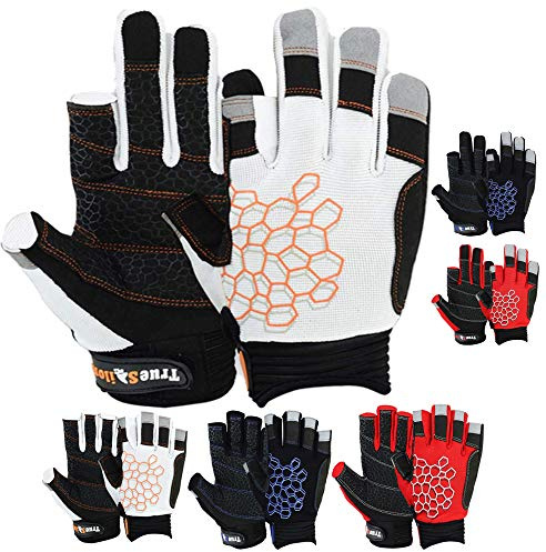 MRX BOXING & FITNESS Sailing Gloves Sticky Palm Gripy Glove Yachting Kayak Dinghy Fishing 2 Cut Finger (White Large)