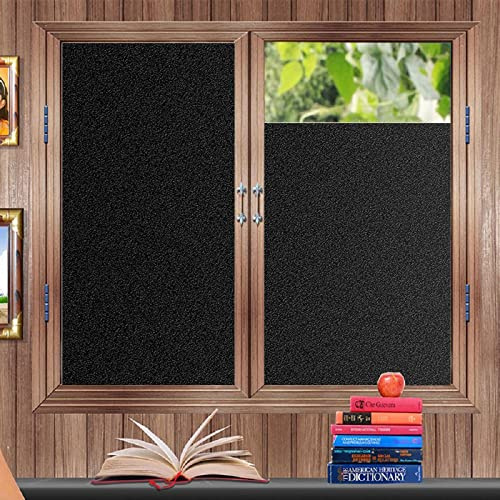Zindoo Blackout Window Film Privacy Self Adhesive Window Film Anti-UV Frosted Glass Window Sticker Black Light Blocking Window Tinting Film 60X200CM