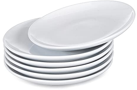 6-Piece Porcelain Appetizer Plate Set, DessertPlates, 6.5-Inch Ceramic Round Serving Plate, Cream White