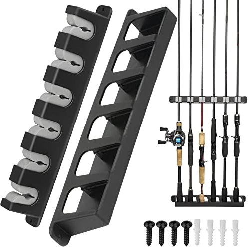 THKFISH Rutenständer Angelruten Angelrutenstände Angelrutenhalter Wand Vertikale/horizontale Angelrutenhalter für die Wandmontage A grau-vertikaler Rutenständer zur 6 Ruten