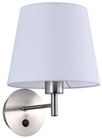 B·LED BARCELONA LED Moderne nordische Wandleuchte mit verchromtem Aluminiumarm und weißem Stoffschirm und Schalter E27 Lampenfassung für Hotel Wohnzimmer Nachttisch