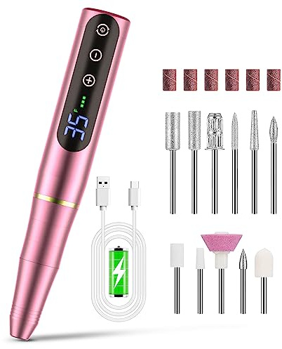 Nail Drill NAILGIRLS Rechargeable Cordless Nail Drill Machine, Portable Electric 35000RPM Professional Electric Nail File for Acrylic Gel Nails, Efile Manicure Pedicure Polishing,Pink