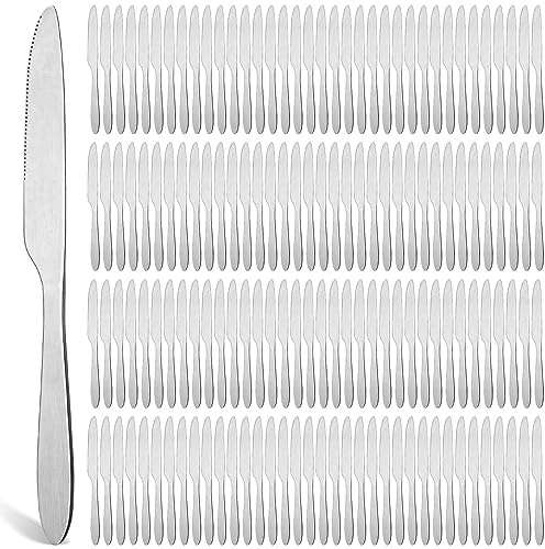 Nuenen 200 Pcs Dinner Knives Set 8.4 Inches Serrated Table Knives Durable Stainless Steel Butter Steak Silverware Bulk for Home, Restaurant, Kitchen, Dishwasher Safe and Mirror Polished
