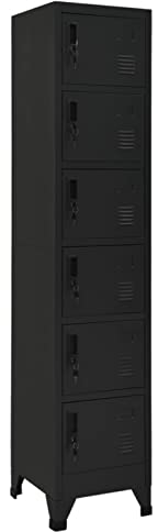 Festnight Spind Schließfachschrank 6 Fächer Metallschrank Spind Umkleideschrank Schrank Fächerschrank Metall Büroschrank Abschließbarer Umkleideschrank Stahlschrank Schwarz