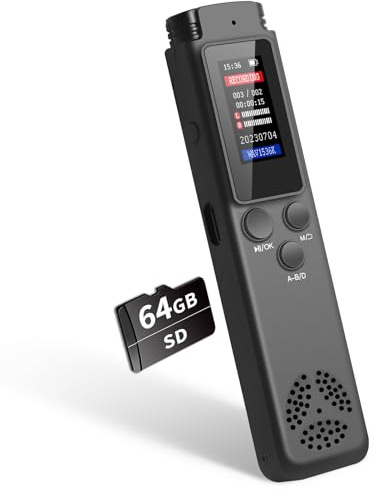 64 GB digital röstinspelare röstaktiverad inspelare för föreläsningsmöten, ljudinspelare med uppspelning, lösenord, variabel hastighet, bandinspelare USB-laddning, MP3
