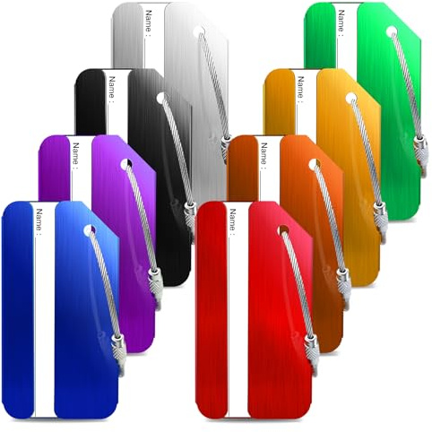 8 Pack Aluminum Luggage Tags for Suitcases with Name ID Card, Durable Luggage Name Tags Identifier, Travel Tags for Luggage Baggage