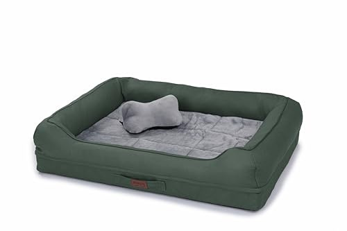 RAIKOU Matelas Orthopédique Chien,Canapé pour Chien,Lit en Mousse pour Chien,Coussin Chien Mémoire de Forme,Panier Chien Dehoussable,Lit pour Chien&Chat Lavable et Antidérapant(Vert foncé,80x60x7cm)