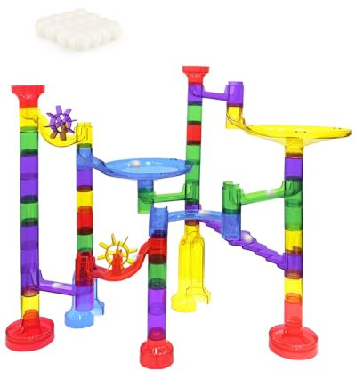 E-SMARTER Marble Run 80pcs, Marble Game with 48 Tracks and 32 Components, Construction Building Blocks Toys for 4+ Years Old Boys, Girls, Kids