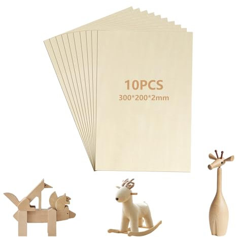 Lot de 10 plaques de contreplaqué pour bricolage - 300 x 200 x 2 mm - En bois de tilleul - Pour découpe laser - Panneaux de particules inachevés - Pour bricolage, artisanat, modèle, art
