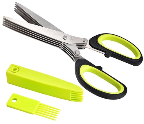 Forbici da taglio a 5 strati, forbici da taglio per erbe aromatiche con lame in acciaio inox, forbici in acciaio inox a 5 strati per tagli di verdure a base di erbe