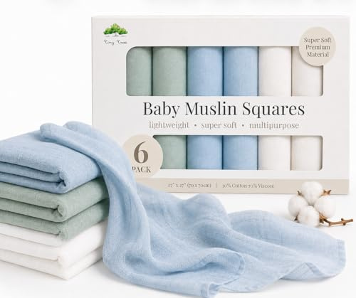 Tiny Trees® Baby Muslin Cloths 6 Pack | 70x70cm Soft Cotton & Bamboo