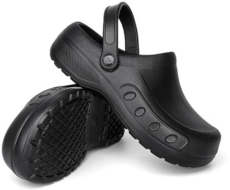 MEIAGDT Zoccoli da Cuoco da Uomo, Scarpe Antinfortunistiche Antiscivolo, Impermeabili e Resistenti all'olio, Cinturini Regolabili, Adatti per ristoranti, cucine e lavori infermieristici Nero 47