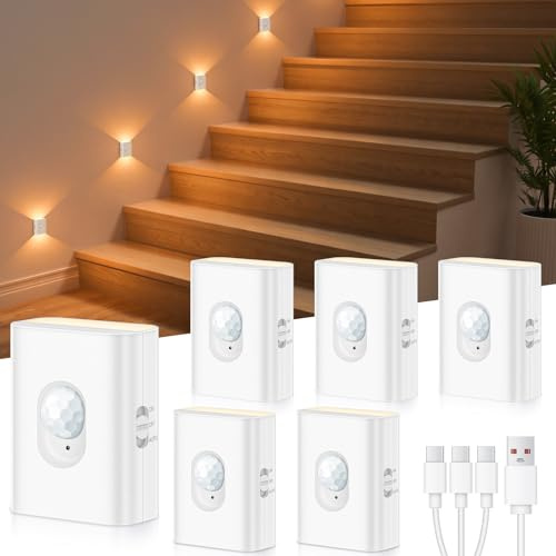 WILLED Motion Sensor Lights Indoor,Warm White Stair Lights, Rechargeable Motion Sensor Night Light, Battery Operated Sensor Lights,Magnetic Stick on Lights for Stairs,Bathroom,Hallway,Wardrobe(6 Pack)
