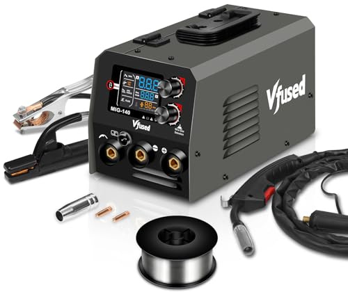 VFUSED 140A MIG Schweißgerät 3 in 1 Fülldraht ohne Gas MMA WIG IGBT Inverter mit Synergischem Drahtvorschub für Autoauspuff Karosserieblech Zaunbau Hausreparaturen für Anfänger & Hobby