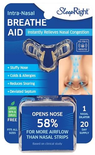 SleepRight Nasal Breathe Aid – Comfortable Nasal Dilator for Better Breathing, Snore Stopper & Airflow Relief, Easy to Use for Sleep or Daily Wear, 1 Count, 20-Day
