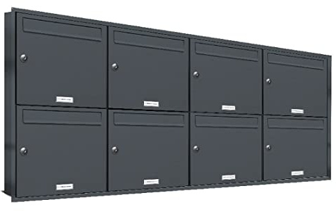 AL Briefkastensysteme, 8er Unterputzbriefkasten in Anthrazit Grau RAL 7016, Briefkastenanlage 8 Fach, Postkasten modern