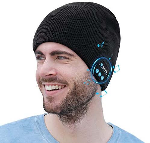 Berretto musicale Bluetooth, cappello lavorato a maglia bluetooth unisex con cuffie stereo e microfono vivavoce per iPhone Samsung Android e iPad (nero)