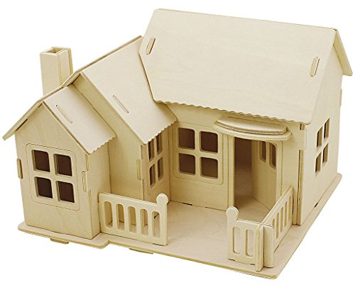Creativ 57875 3D Wooden Construction Kit, House with terrace, size 19x17,5x15 , ply, 1pc, wood