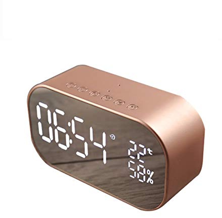 Enjoy Best Time Digital Radio Alarm Clock,Wirless Bluetooth Speaker Clock USB Charging AUX TF Card Play for Desktop(Rose Gold)