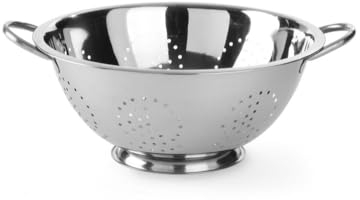 HENDI Passoire de cuisine, egouttoir, tamis pour la cuisine et le lavage des pâtes, des nouilles, des fruits, des légumes, des salades, rond, perforée, avec base et 2 poignées, ø340x(H)160 mm, Inox