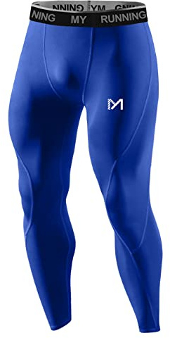 MEETYOO Herr leggings, sport kompression tights snabbtorkande baslager botten träningsbyxor för löpning cykling träning gym, Blå-2, XL