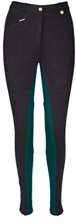 Avon Equine Pantalon d'équitation pour femmes en coton/lycra avec poches avant, Jodhpurs extensibles doux à deux tons', Noir/bleu sarcelle, 58
