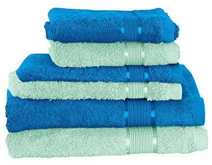 Mixibaby 6 TLG. Handtuchset 2X Duschtuch 2X Gästetuch 2X Waschlappen Blau mit Farbkombi, Farbe:Mint