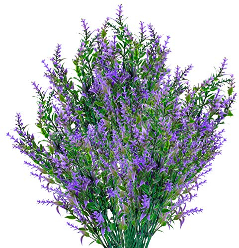 PanBeiQi 6 PCS Artificial Lavender Stems, UV-Resistant Faux Botanical Arrangements for Indoor/Outdoor Décor - Plastic Greenery Bouquets (Lavender)