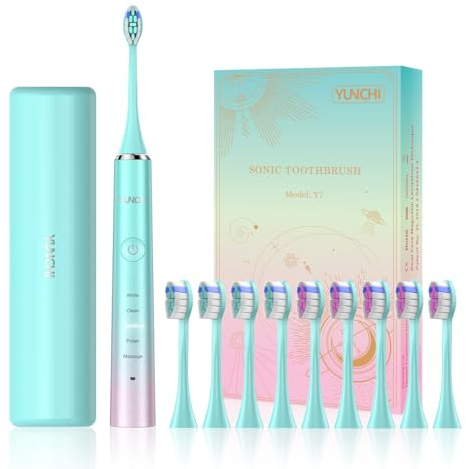 YUNCHI Y7 Electric Toothbrushes for Adults, Rechargeable Sonic Toothbrush with 8 Brush Heads and Travel Case, Blue