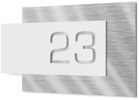 Graviers Design Hausnummernschild aus V2A Edelstahl 265x150mm - Weiß - Wetterfest Rostfrei Individuell anpassbar nach eigener Nummer - Made in Germany