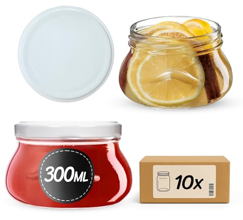 KADAX Små konserveringsburkar 300 ml, miniatyrburkar för honung och kryddor, syltburkar med lock, lufttäta glas som present (vit 10 stycken)