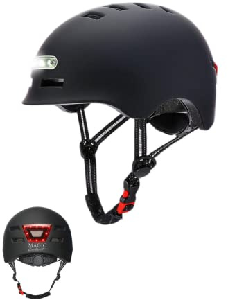 Fahrradhelm mit Rotes Rücklicht+ LED weißem Frontlicht. Elektrorollerhelm, Skate. Helm für Erwachsene, Leicht und mit Herausnehmbarem Futter PC + EPS-Schale, 14 Belüftungsöffnungen und USB Ladekabel