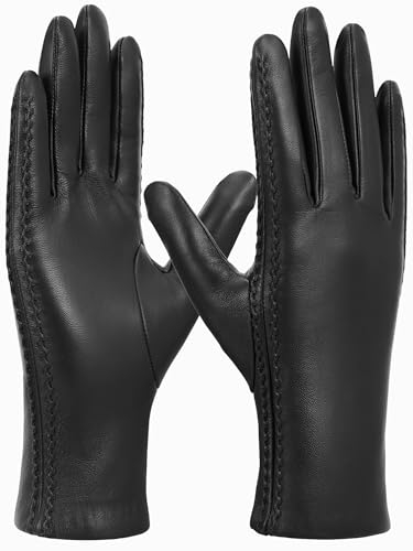 GSG SINCE 1998 Echte Lederhandschuhe Damen Touchscreen Winterhandschuhe Woll Gefütterter Warme Lammfell Autofahrerhandschuhe Schwarz XL