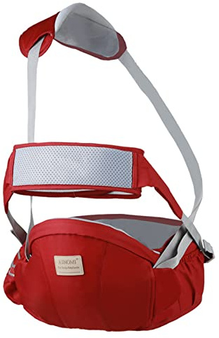 SONARIN Multifuncional Transpirable Portabebé Asiento de Cadera,Portador de Bebé Taburete de Cintura Ergonómico con Cinturón de Seguridad & Correa de Hombro para 3-36 Meses(Rojo)