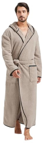 FashGudim 400 g plyschrock för män med huva i full längd vinter lång lyxig badrock med huva för män stor och lång, Mullvadsbrunt, 6X-Large-7X-Large Big Tall