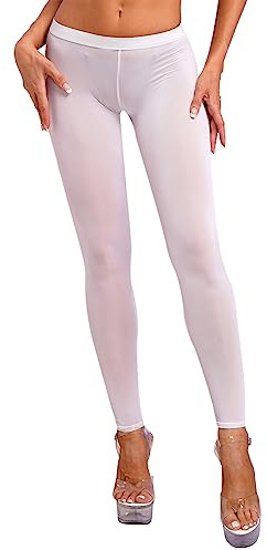 MSemis Collant Donna Sext Aperti Trasparente Leggings Aperti sul Sedere Slim Fit Calzamaglie Elasticizzati Fitness Pantaloni Skinny a Vita Bassa Stockings Erotico Biancheria Intima Bianco S