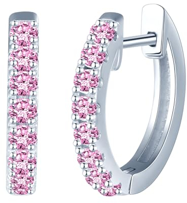 CONILOK Ohrringe Silber 925 Creolen Damen Ohrringe 14mm Ohringe Groß Zirkonia Ohrring Rosa Ohrschmuck Geschenk für Sie Frauen Freundin Teenager Mädchen Geburtstag Muttertag Hochzeit Weihnachtstag