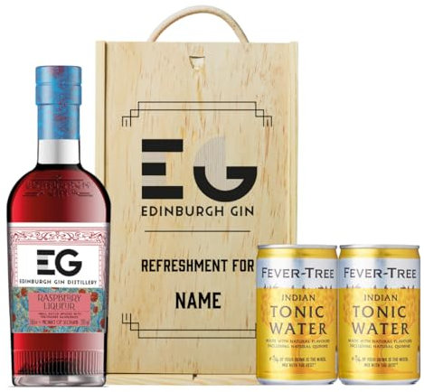 Personalised Edinburgh Raspberry Gin Liqueur Gift Set with Fever Tree Tonics - 50cl (20% ABV) - Birthday gifts for her, Womens Gift Sets, Alcohol Gift Set, Alcohol Gifts, Gift Hampers for Women
