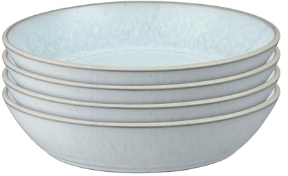 Denby - Kiln Green Pasta Bowls Set of 4-750ml Capacity, 22cm - Dishwasher & Microwave Safe Crockery - Tranquil & Soft Glaze Effect - Versatile Piece - Ceramic Stoneware - Chip & Crack Resistant