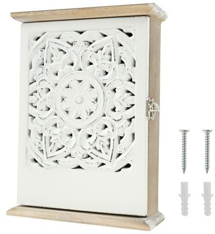 PandaHug Wooden Key Cabinet Box Wall Mounted, Decorative Wood Key Holder with 6 Hooks, Vintage Keys Hangers Minimalist Keys Cabinet Home Decoration Accessories for Home Office Entryway