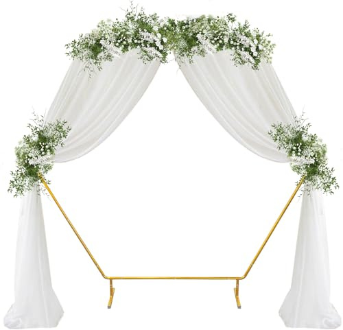 PlusFive Arco per palloncini esagonale da matrimonio, 2m, arco per palloncini dorato, design unico a sei lati, supporto per palloncini in metallo, arco di sfondo per metallo per compleanno, matrimonio