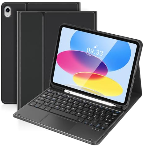 SOPPY Tangentbordsfodral för iPad med pekplatta, Bluetooth-tangentbord för iPad 10:e generationen 10,9 tum, avtagbart trådlöst, A2696/A2757/A2777
