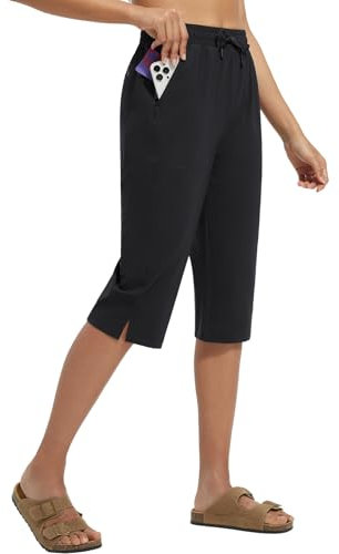 baleaf 15 Damen Badeshorts lang Badehose Quick Dry Strandhose 7/8 Badehose Sonnenschutz Caprihose mit Tasche Schwarz L