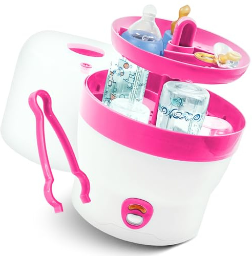 Babyruf BS 29b Stérilisateur pour biberons, stérilisateur à vapeur et vaporisateur, jusqu'à 6 biberons, opération facile, premier équipement pour nouveau-nés, nettoyant biberon, accessoires bébé