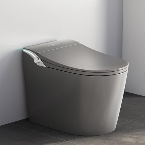 WinZo Smart Toilet,Tankless Toilets Dynamic Clean with Dryer, ADA Comfort Height One Piece Toilet with Warm Water Bidet,Modern Smart Toilet with Bidet Built In with Foot Sensor,Power Outage Flush Grey
