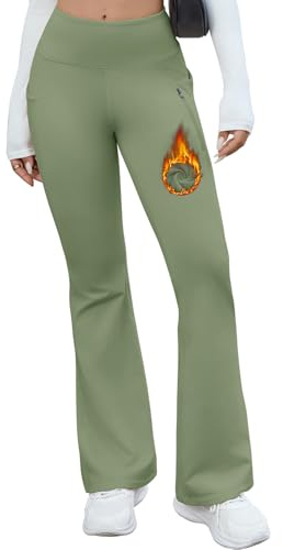 PASUDA Yogabyxor, dam, termoflare, leggings, vinter, fleece, fodrade joggingbyxor, fritidsbyxor, långa hög midja, slagbyxor, sportleggings, stretch, löparbyxor, bootcut, fitness, träningsbyxor, Grön